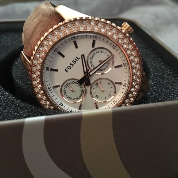 Fossil Accessories - Fossil rose gold leather band watch